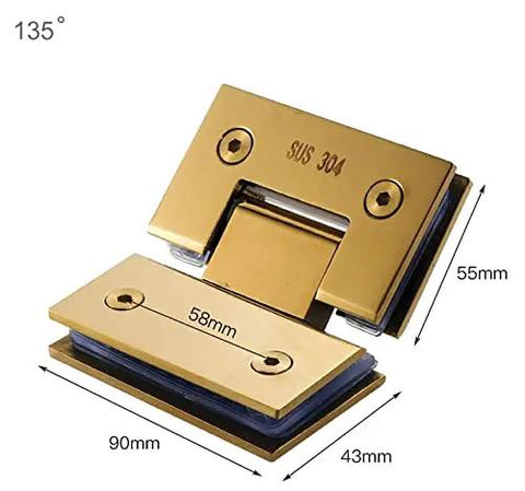 Heavy Duty 135 Degree Glass Door Hinge With Dope Brushed Gold Finish And Rust Resistant 304 Stainless Steel crafted for bath upgrades