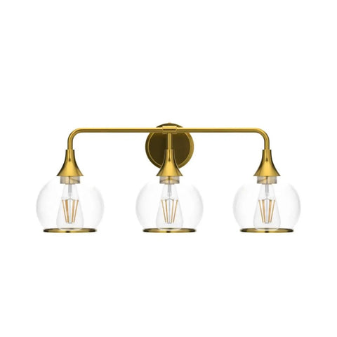 Gold Three Light Vanity Light Over Mirror With Clear Glass Shades, 22.4 Inch Wall Sconce Bath Fixture, Dope Mid Century Vibe For Master Bathroom, Bulbs Not Included