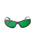 Pro Grade Laser Safety Glasses Shield Your Peepers From Blue Red And Infrared Beams Up To 1100Nm gray frame with green lenses for lab work.