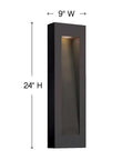Heavy Duty Two Light Outdoor Wall Lantern In Sleek Modern Style With Top Shelf Solid Aluminum Frame And Rich Bronze Coating For Hella Bright Led Glow Measuring Nine By Twenty Four Inches, showing 9x24 inch design.