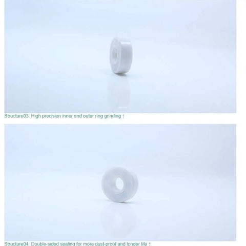 Premium Zirconia Ceramic Ball Bearing 6201 2RS Double Sealed Dust Proof P5 Precision shown from side with high precision grinding.