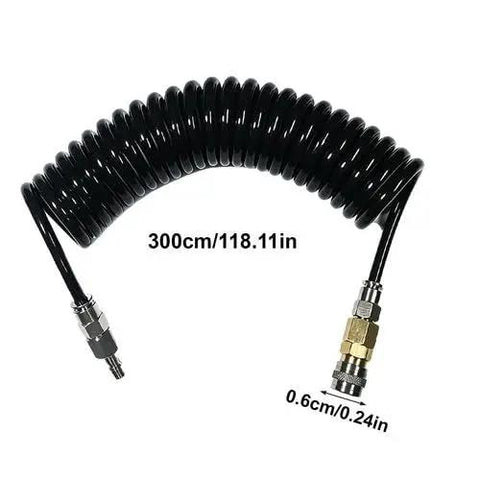 3 Meter Recoil Air Compressor Whip Hose With Quick Connect Twist Lock For High PSI Tasks Spray Gun Paint Jobs Easy Grip Design, black coiled hose