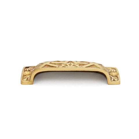 Rock Solid Cast Brass Azteca Cabinet Cup Pulls With Tough Scratch Resistant Finish Durable Vintage Kitchen Drawer Hardware Pack Of Six For Easy Home Refreshes And Quick Renovations - close-up view of decorative antique brass cup pull.
