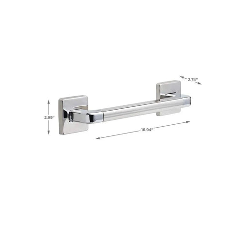Angular Modern Grab Bar 12 Inch Polished Chrome With Concealed Mounting One And A Quarter Inch Diameter Extends Two And Three Quarter Inch From Wall Durable Wall Flanges Ideal Safety Upgrade For Bathrooms And Accessible Showers, showing side view with dimensions.