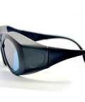 Kickbutt CE Certified IR Laser Safety Goggles With No Cap OD6 Plus Protection For 600 To 1100Nm Wavelengths, black frame detail.