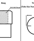 3/8-24 Four Link Rod End Kit featuring bungs and tubing dimensions with thread specifications and measurements.