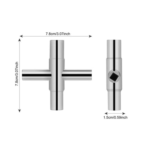 Heavy Duty 4 Way Socket Wrench And Water Valve Key Set, 7.8cm cross shape, alloy material for outdoor faucet nuts.