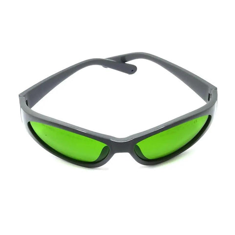 Straight Up Legit Infrared Laser Protective Glasses Built Dang Tough With Heavy Duty Nd Yag Laser Safety Eyewear, green lenses, front view.