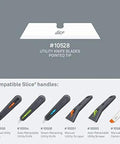 18 Pack Heavy Duty Ceramic Replacement Blades For Utility Knives With Sharp Pointed Tips And 1 Inch Cutting Depth Outlasting Twenty Standard Metal Knives Totally Grippy Handle Kicks Serious Packaging Jobs Clean Smooth Slides with utility knives displayed