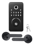 Matte Black Fingerprint Door Lock Set With Easy Grip Lever And Advanced Biometric Scanner For Hassle Free Keyless Entry Rock Solid Front Door Deadbolt Hardware with keypad and levers.