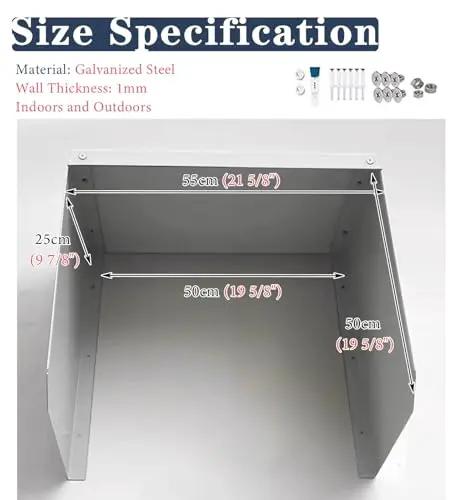 Size specifications for Badass Wall Mount EV Charger Enclosure Waterproof Outdoor Cover in galvanized steel with dimensions.