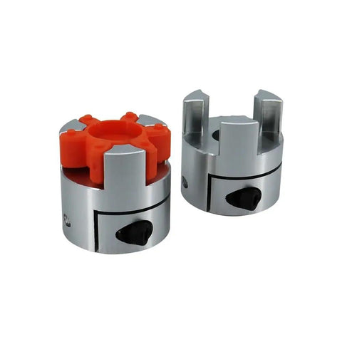Jaw Shaft Coupler Claw Type Flexible Connector For Cnc Stepper And Servo Motors with solid aluminum body and orange claw design.