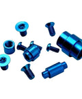 Heavy Duty Titanium Handle Screws For Para3 And Knives CNC Precision Shank Bolts in glossy blue finish, assorted screw kit components.