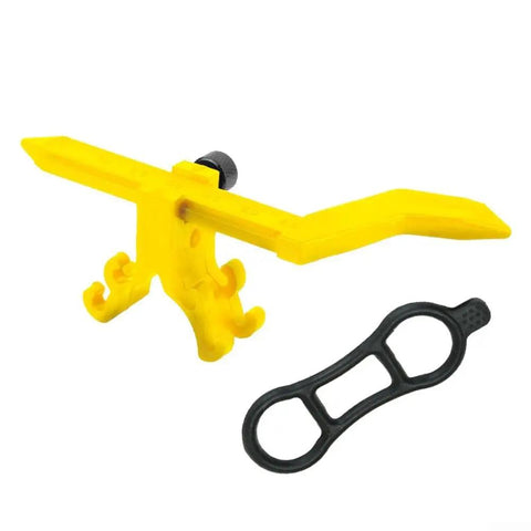 Bright yellow Portable Bicycle Wheel Truing Stand With Rim Adjustment And Accurate Percentage Gauge for quick buckle removal.