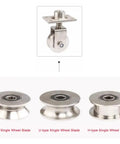 Heavy Duty Sliding Gate Roller Wheels Spring Loaded V Groove Caster showcasing V, U, and H type stainless steel wheel blades.
