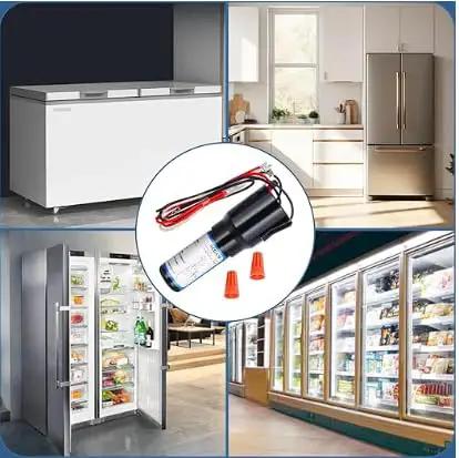 Heavy Duty Three In One Compressor Hard Start Capacitor Kit Featuring Built In Relay And Thermal Overload Protector in fridge and freezer settings.