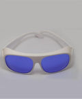 Heavy Duty Laser Safety Glasses With Top Shelf OD4 Plus Protection For Yellow Pulsed Dye Lasers And Clinical Dermatology Work Certified Eye Safety Gear For Hospitals And Labs, front view with blue lenses.