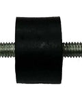 Badass Double Stud Vibration Mount Made Of Hardened Black Rubber, 1 x 1.5 inches, with two steel bolts for industrial use.