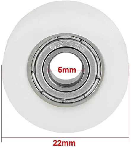 Top Tier 4 Pack V Groove Guide Bearing Pulleys Made Tough With Steel And Nylon Tracks 5mm Bore 22mm roller with 6mm inner diameter.