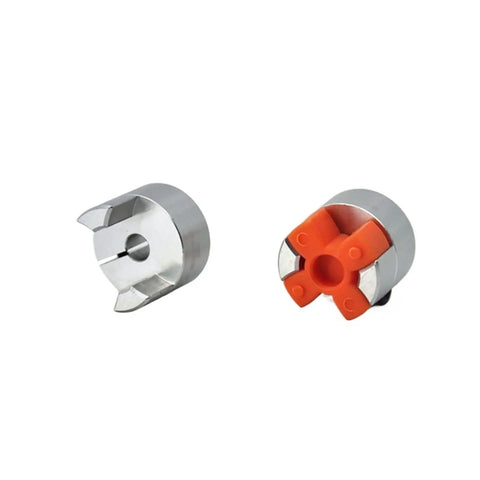 Heavy Duty Aluminum Disc Jaw Shaft Coupling D25L35 showing machined aluminum design with orange flexible insert for torque transmission.