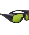 Legit Infrared Laser Safety Glasses Blocking 740Nm To 1100Nm ND YAG And Diode Beams with green lenses and sleek black frame.