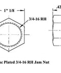 Hardcore 5/8 Inch Bore 3/4-16 Thread 4 Link Rod End Set Built Heavy Duty With Heat Treated Steel And Zero Flex, steel jam nut diagram.