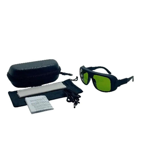 Tough As Nails Infrared Laser Protective Glasses For 755Nm 808Nm 1064Nm Nd Yag Machines with case and accessories, showing green lenses.