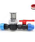 Universal Hose Connector and Drip Irrigation Adapter With 80 Mesh Water Filter For 20mm 25mm And 32mm Plastic Pipes Garden Drip Quick Connector Easy Clean Filtration For Long Lasting Performance, with clear filter and valve
