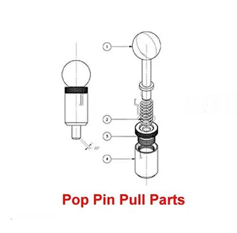 Detailed diagram of Pop Pin Pull Parts, featuring spring mechanism, steel components for Badass Spring Loaded Pull Pin With T Handle 1 Inch Weld On Steel Barrel And Zinc Plated Plunger Quick Swap Tooling For Rig Setup And Jig Fixturing.