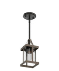 Faux Wood Lantern Pendant Lighting With Glass Shades for kitchen island, showing iron frame and clear glass lantern style.