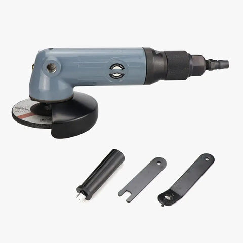 Heavy Duty 4 Inch Pneumatic Angle Grinder With Stepless Speed Control And Front Exhaust Cooling For Crushing Rust Polishing Steel. Includes accessories.