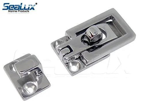 Rock Solid Heavy Duty Flat Surface Mounting Hatch Lock With Ironclad Anti Shake Clamping Catch Secure Fastener For Boat RV Truck Camper Marine Grade 316 Stainless Steel Tough Build Quality mounted with a catch.