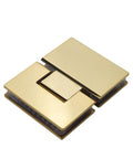 High Octane Glass Door Hinges With Fire Gold Finish Beefy 304 Stainless Steel Construction close-up view of hinge's gold surface.