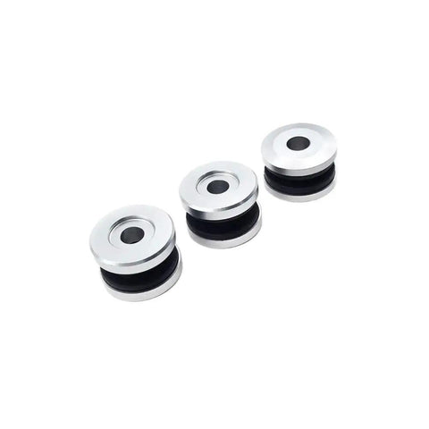 Rock Solid Replacement Exhaust Hanger Bushing Suspension Cushion Kit For KTM SXF XCF RC4 Dirt Bikes 2018 To 2023 250 350 450 Models That Crush Vibration And Smoothes Out Ride Quality Like A Champ. aluminum exhaust hanger bushings with black rubber inserts, 3-piece kit