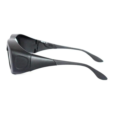 Kickass Laser Safety Glasses Shield Your Peepers From 980Nm To 2500Nm Beams With Serious Od Five Plus Rating And Hella Crisp Vision Cert Approved Protective Goggles side view showing sleek black frame and comfortable fit.