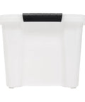 Hella Sturdy Stackable Storage Bins With Durable Plastic Build secure snap lids and ergonomic handles in white, ideal for home organization.