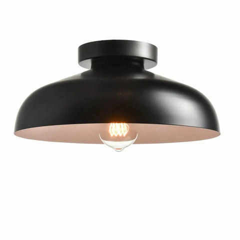 12 Inch Industrial Ceiling Light Fixture Black Metal Barn Style Semi Flush Mount with Vintage Look, Front View