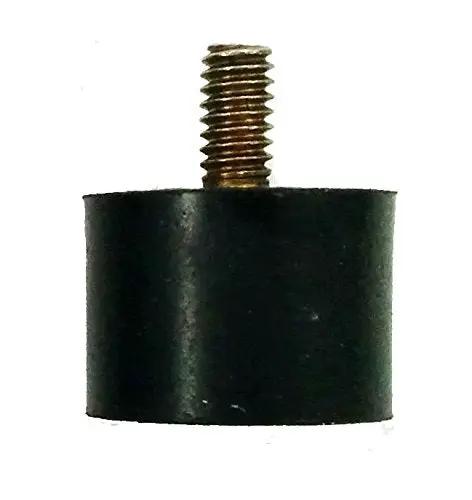 Heavy Duty Round Single Stud Rubber Vibration Mounts To Tame Noisy Gear Rumble With A Chunky One Inch Core And Medium Durometer Rating Keeping Your Workshop Dead Silent And Running Smooth, black rubber mount with metal bolt, 1 inch diameter.