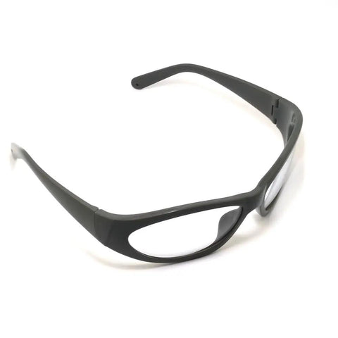 Badass Heavy Duty CO2 Laser Safety Glasses Packing Hardcore OD6 Shielding Across The 9000 To 11000 Nanometer Range With Slick Clear Lenses side view on white background.