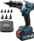 Heavy Duty Cordless Rivet Nut Gun With Dual 5200 Mah Batteries For M3 Through M12 Fasteners, 26V Lithium, with multiple attachments.