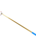 Smoke Detector Removal Tool With Super Long Telescopic Pole Skip The Climb For High Ceilings Ladder Free Access No Fuss Battery Test And Quick Swap Up To 16 Feet, golden pole with red and blue grips.