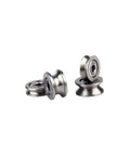 Ten Pack Of Super Smooth Deep Groove Mini Bearings For Wire Guide Tracks And Over Line Pulleys With V Groove Design on a white background.