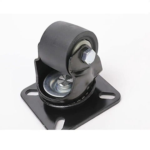 Smooth Rollin Heavy Duty Directional Casters Set Of Four Two Inch Nylon Wheels With Anti Scratch Mounting Plates close-up of a single caster with black wheel and metal plate.