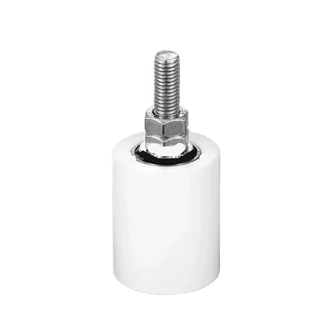 Top Shelf Nylon Guide Roller Slick Bearing Pulley Wheel For Sliding Door Track And Linear Motion Applications Featuring Threaded Stem Idler Support Smooth Travel Easy Install Universal Replacement Part A8 Style in white with metal threaded stem.