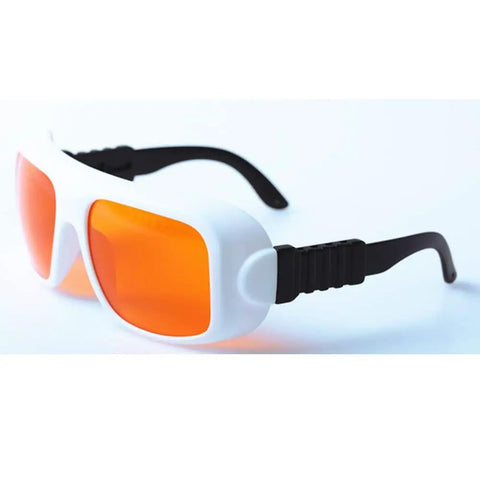 Top Shelf Teal Laser Safety Glasses With OD 5 Plus Shielding Two Hundred Through Five Hundred Forty Nanometers, heavy duty protective eyewear with orange lenses.