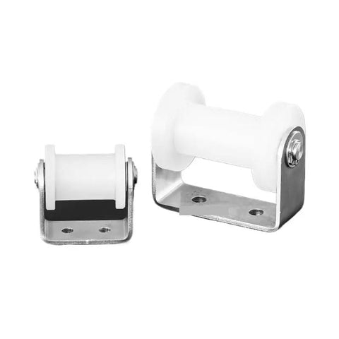These Badass H Shaped Nylon Double Bearing Shower Door Rollers Let Square Track Sliders Glide Like Butter Super Durable Replacement Pulley Wheels For Bathroom Fixtures And Home Projects, featuring two rollers with metal frames and nylon wheels.