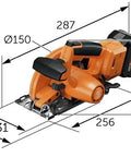Built Tough Cordless Circular Saw For Spark Free Cold Cuts On Sheet Metal And Steel Pipe Works Like A Charm With Standard 18V Packs, side view with dimensions.