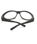 Pro Grade Erbium Laser Safety Glasses Feature Crystal Clear Lenses That Deliver Top Shelf OD6Plus Protection From 2700 To 3000Nm For Professional Dermatology And Beauty Clinic Use Today - black frame shown from behind.