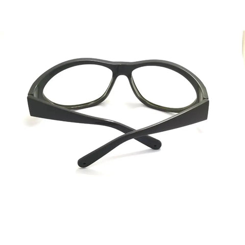 Pro Grade Erbium Laser Safety Glasses Feature Crystal Clear Lenses That Deliver Top Shelf OD6Plus Protection From 2700 To 3000Nm For Professional Dermatology And Beauty Clinic Use Today - black frame shown from behind.
