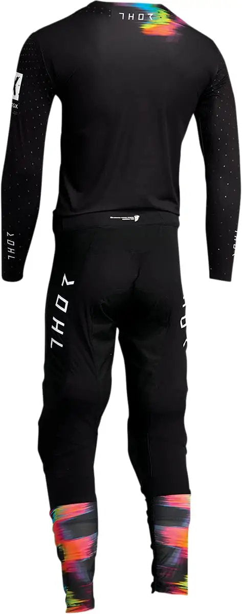 Back view of black THOT performance outfit with colorful accents, designed for active use and comfort.